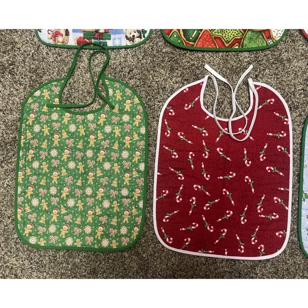 Lot Of 6 Quilted‎ Handmade Christmas Baby Bib Large Size 12